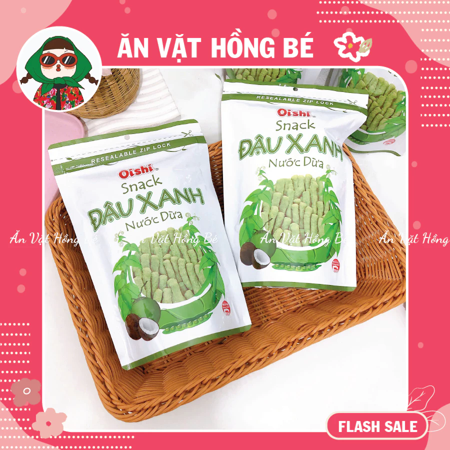 Snack Oishi Đậu Xanh Nước Cốt Dừa Túi Zip (Gói 65g), Bim Bim Đậu Xanh Hot Nhất