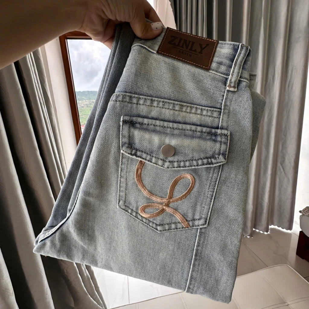Quần Jean Nữ Ống Rộng Nối Thân Lưng Cạp Cao Màu Đẹp Vải Cotton Mềm Mát Không Co Giãn Q449