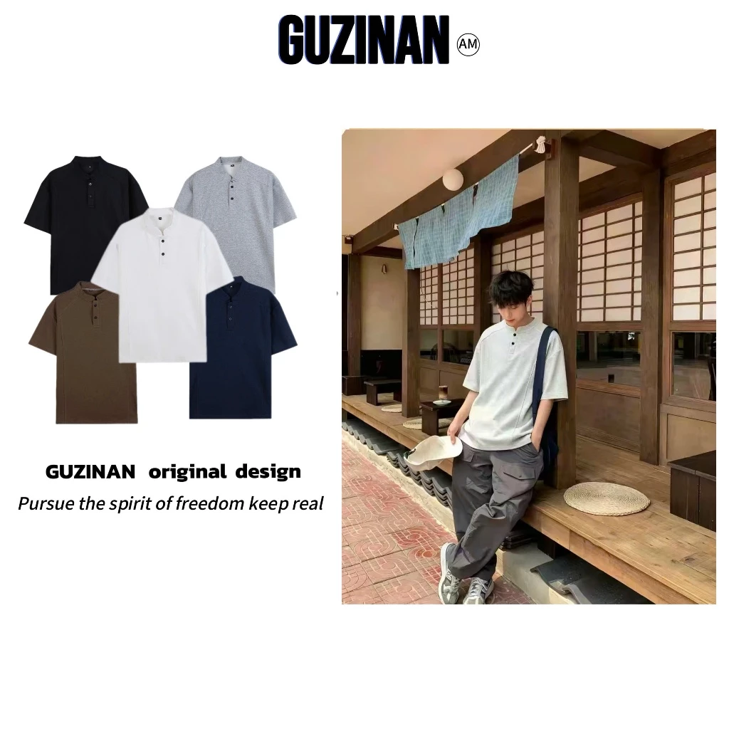 [ DEAL MỞ BÁN ] Áo Thun Cổ Tàu Form Rộng Rãi Tôn Dáng By Guzinan. Nam Nữ Chất Liệu Không Nhăn Co Giãn Năng Động