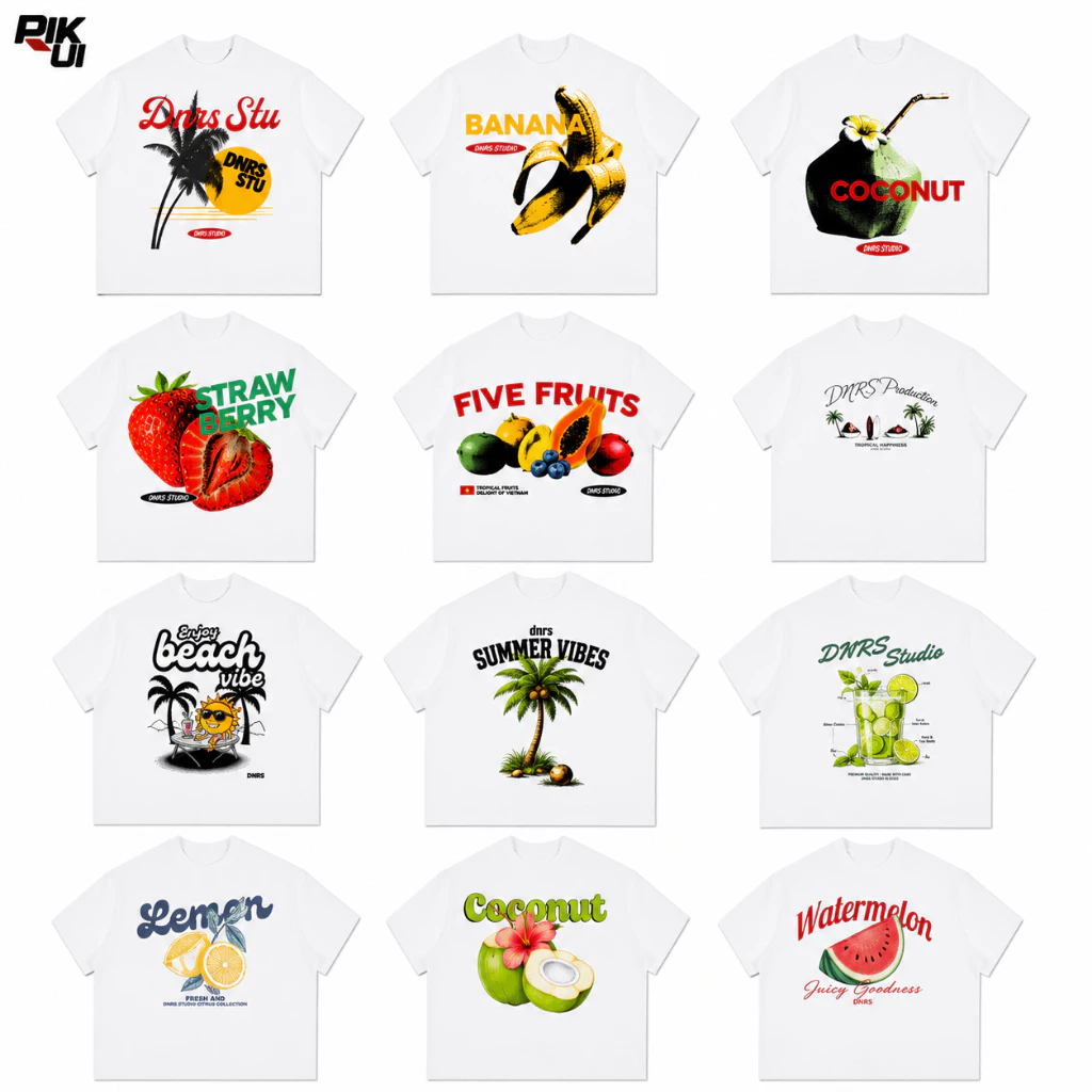 Áo Thun Nam Nữ In Trái Cây Nhiệt Đới Đi Biển Mùa Hè Form Thường Cotton Co Giãn