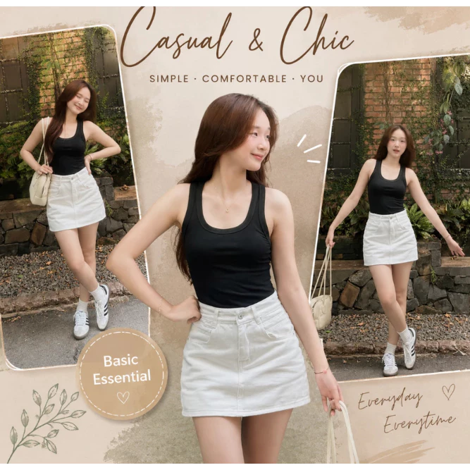 Chân Váy Jean Chữ A Lưng Cao Basic Màu Trắng Kem Hàn Quốc CVJ923