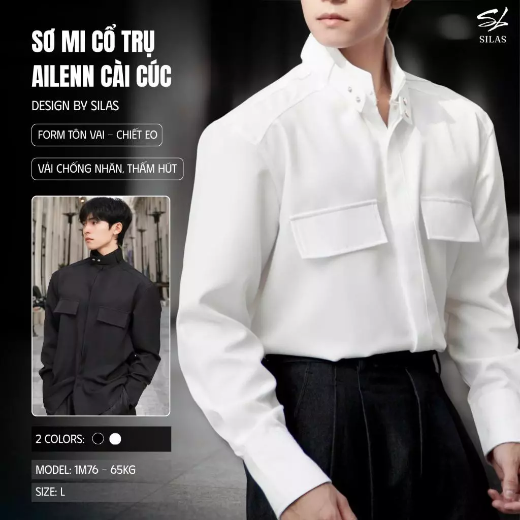 (Deal Mở Bán - Form Tôn Vai) Áo Sơ Mi Ailenn Cổ Trụ Cài Cúc Cotton Chéo Nắp Túi Form Rộng - ASLR03