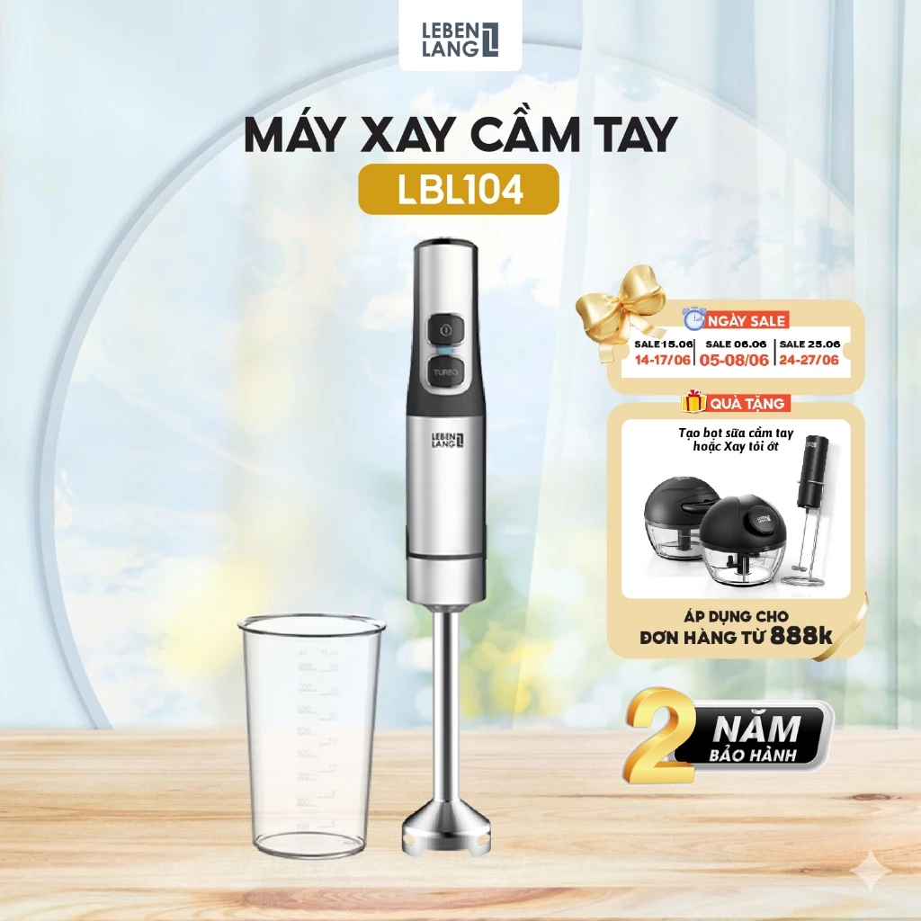 Máy xay sinh tố cầm tay Lebenlang LBL104, công suất 1200W, lưỡi dao 4 cánh, bảo hành 2 năm – hàng chính hãng