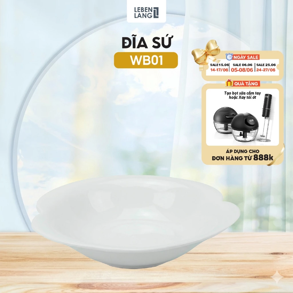 Đĩa Sứ Cao Cấp Lebenlang WB01, Kích Thước 17.5x19.5cm, Lòng Sâu, Dùng Máy Rửa Bát