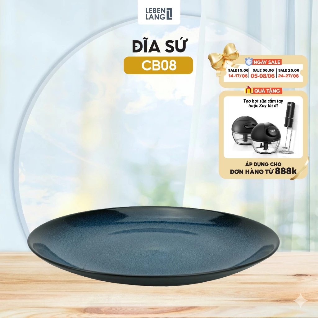 ĐĨA SỨ CAO CẤP LEBENLANG CB08 – ĐƯỜNG KÍNH 30.5CM – MEN XANH VÂN ĐÁ – THIẾT KẾ SANG TRỌNG