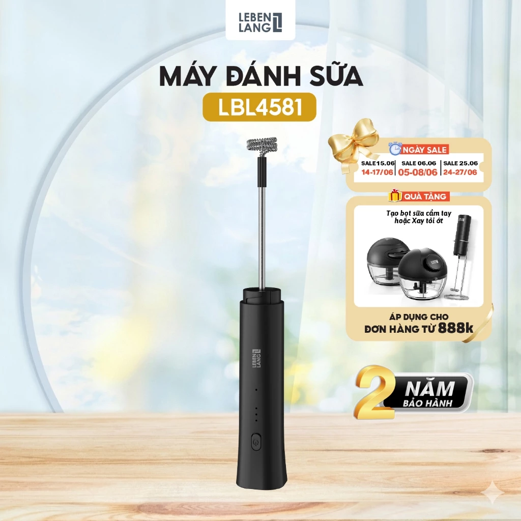 Máy Tạo Bọt Sữa, Đánh Trứng Cầm Tay Lebenlang LBL4581 - Thiết Kế Rảnh Tay Thông Minh. Bảo hành 2 năm