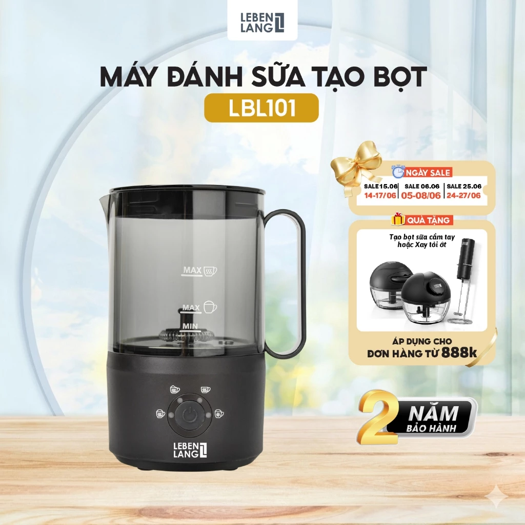 Máy Đánh Bọt Cà Phê, Bọt Sữa Lebenlang LBL101, Dung Tích 300ml, Công Suất 500W Bảo Hành 2 Năm