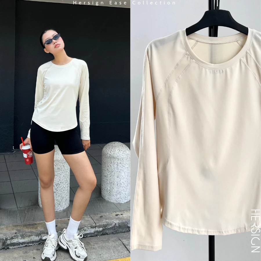 HERSIGN Áo dài tay form suôn vạt tròn Áo thể thao nữ Áo tập gym, yoga, chơi pickleball, tennis nữ AO29-BST HERSIGN EASE