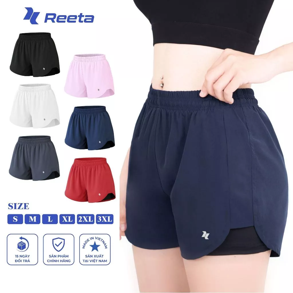 Quần short đùi thể thao 2 lớp nữ Reeta tập gym - yoga - chạy bộ - nhiều màu có bigsize - A073