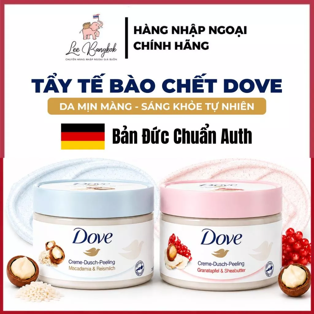 [Bản Đức] Tẩy Da, Tẩy Tế Bào Chết Body Dove Exfoliating Body Polish Chăm Sóc Da Dưỡng Trắng Cấp Ẩm Maca, Lựu Đỏ 225g