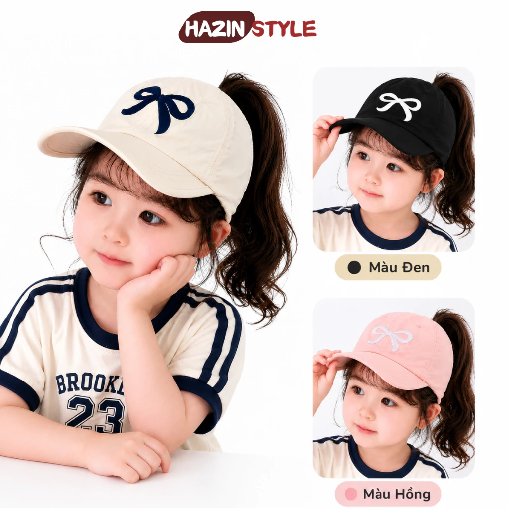 Mũ lưỡi trai hở nửa đầu bé gái 3-8 tuổi HAZIN, thêu họa tiết dễ thương, chất liệu vải Kaki mềm mịn, thoáng mát