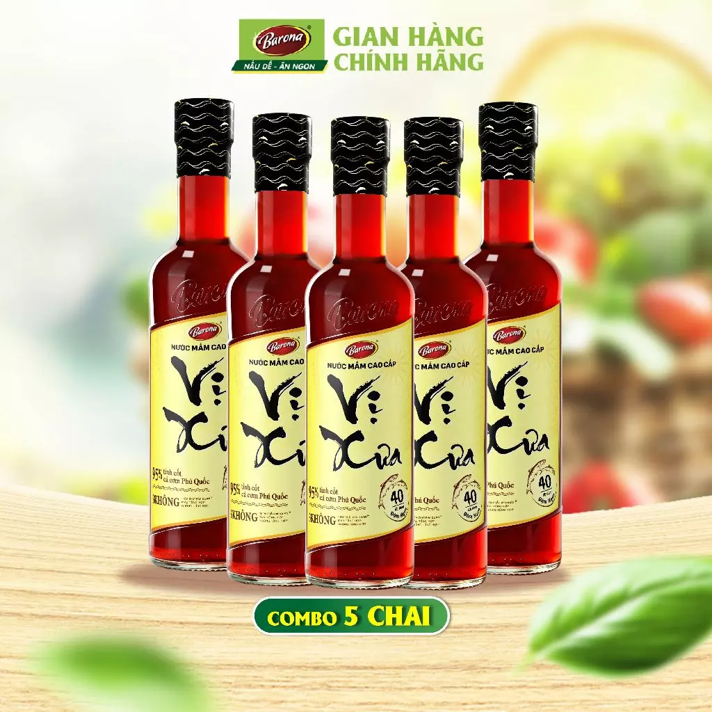 Bộ 5 chai Nước Mắm Cao Cấp Vị Xưa Barona 500ml/chai, 40 độ đạm