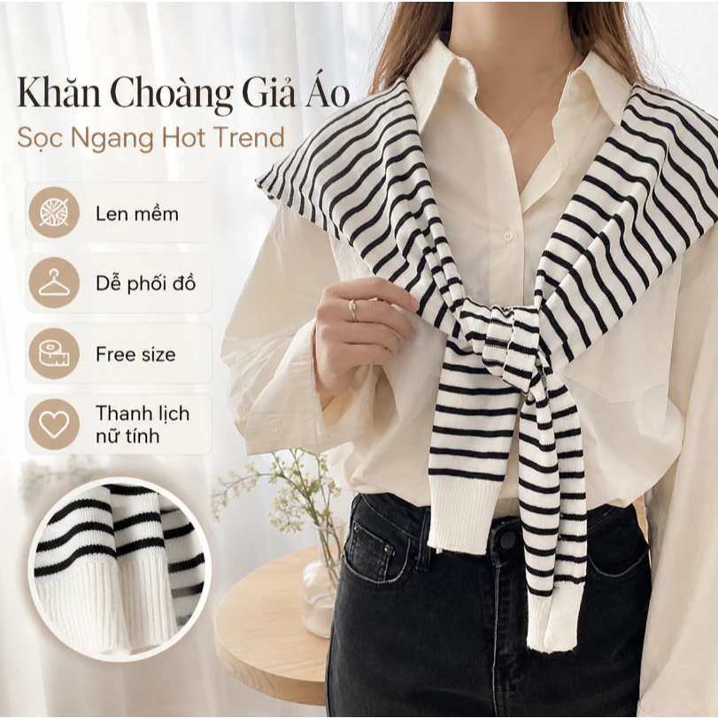 Khăn Choàng Giả Áo Len Dày Ấm Sọc Ngang Bắt Vai Phong Cách Retro Thanh Lịch Dễ Phối Đồ Quà Tặng Ý Nghĩa Cho Bạn Gái
