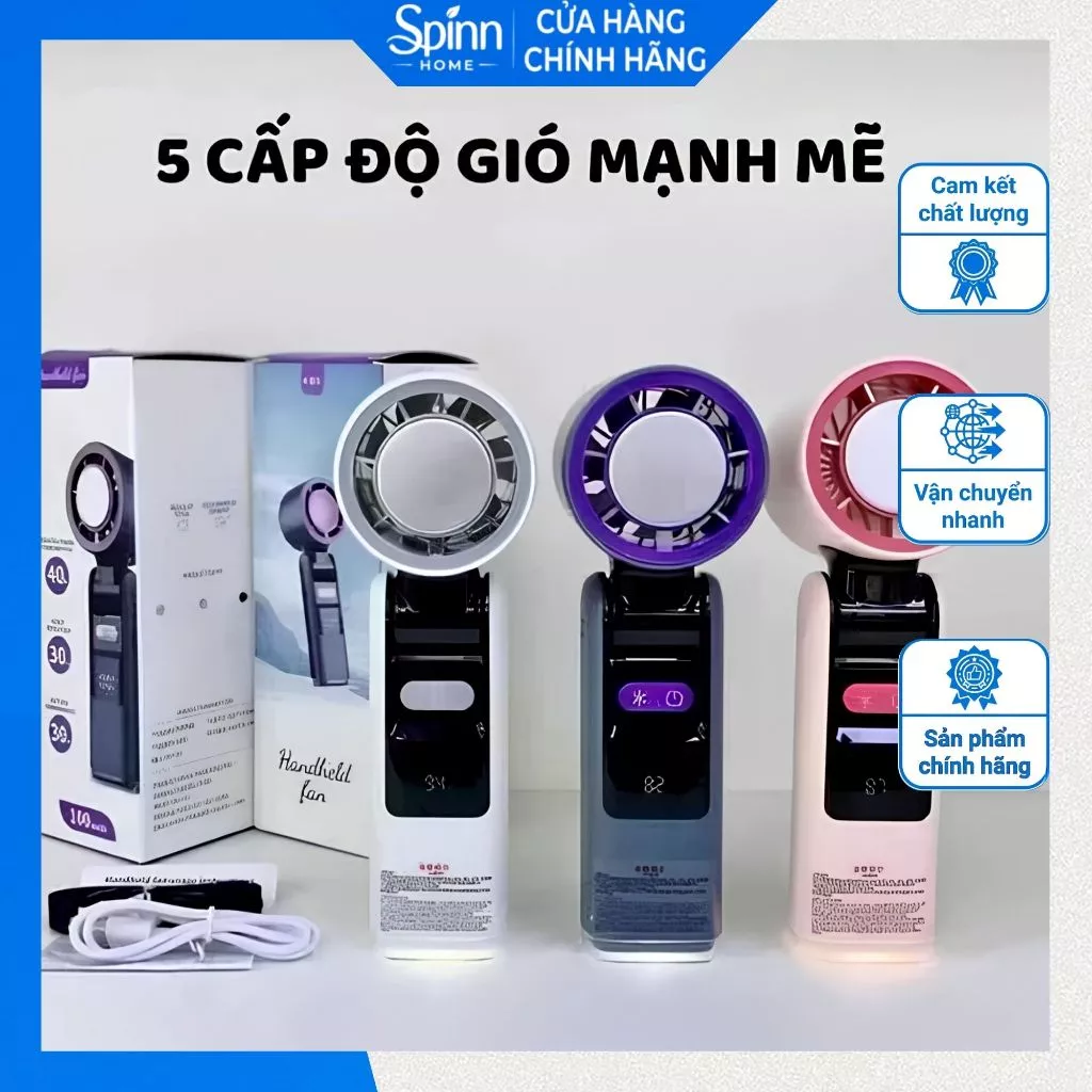 Quạt mini cầm tay có thể điểu chỉnh tốc độ, quạt tích điện dung lượng cao có màn hình hiển thị pin