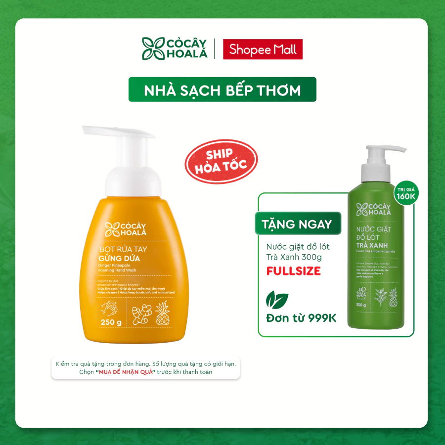 Bọt rửa tay Cỏ Cây Hoa Lá Gừng Dứa dịu nhẹ, dành cho da tay nhạy cảm - dung tích 250g
