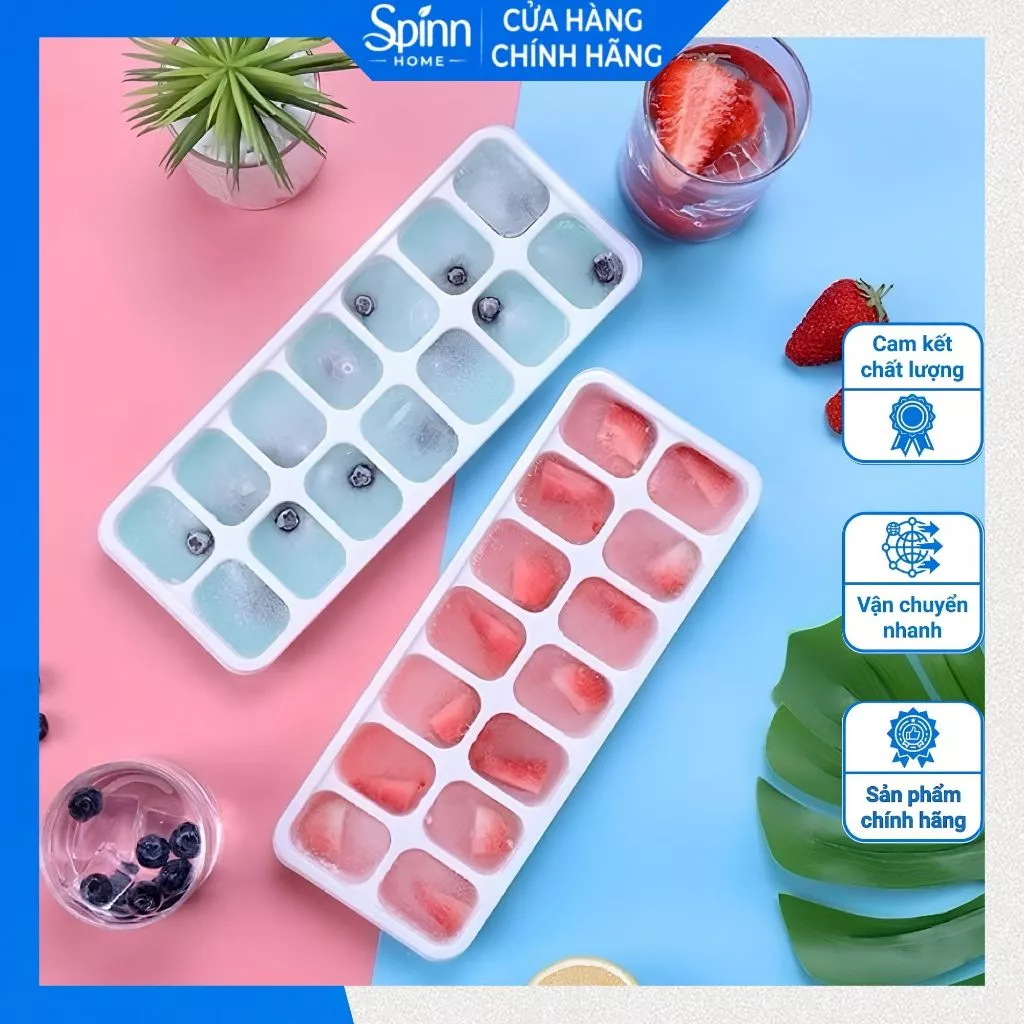 Khay làm đá silicon có nắp đậy dễ lấy đá, khuôn nhựa làm đá tủ lạnh tiện lợi ngăn mùi kháng khuẩn