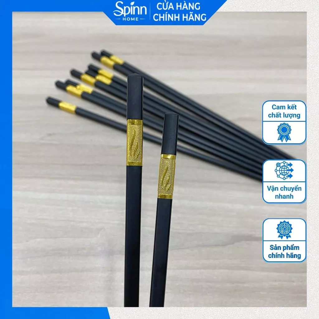 Đũa đầu vàng combo 3-5 đôi cao cấp, bộ 10 đôi chống mốc chịu nhiệt không cong vênh sang trọng