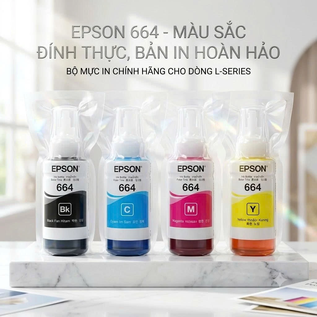 Bộ mực in 4 màu mã 664 dùng cho Epson L110,L120, L210,L220, L300,L310, L350