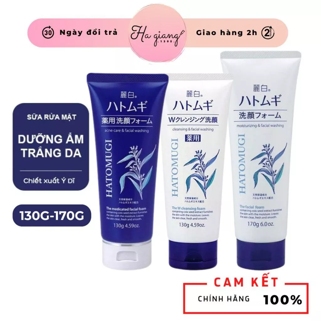 Sữa Rửa Mặt Không Mùi Hatomugi W Cleansing Foam Sạch Sâu/Acne Care & Facial Washing Ngừa Mụn, Sáng Da