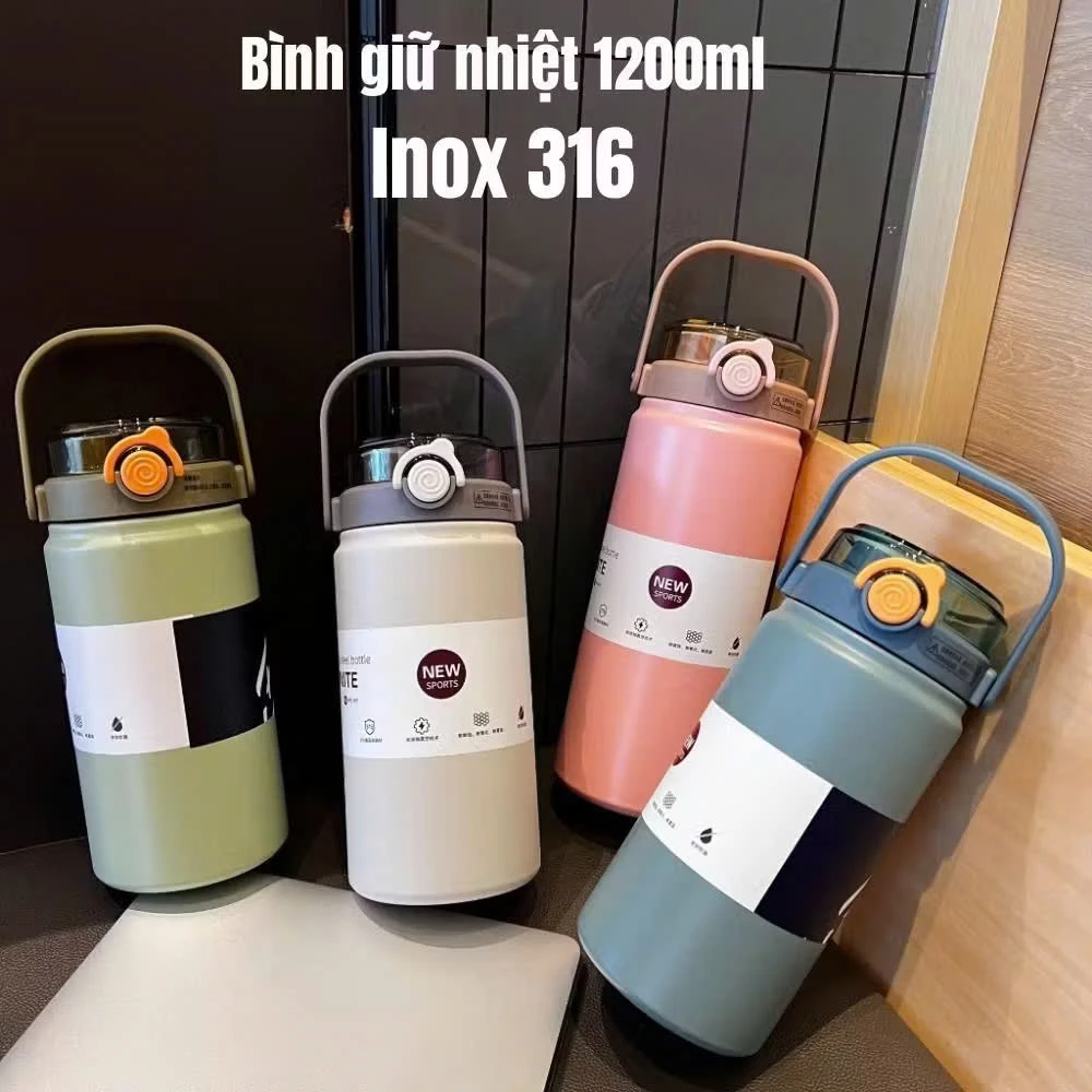 Tặng Sticker - Bình Giữ Nhiệt Inox 316 Dung Tích 1200ML Boss Có Quai Xách, Ống Hút Tiện Lợi