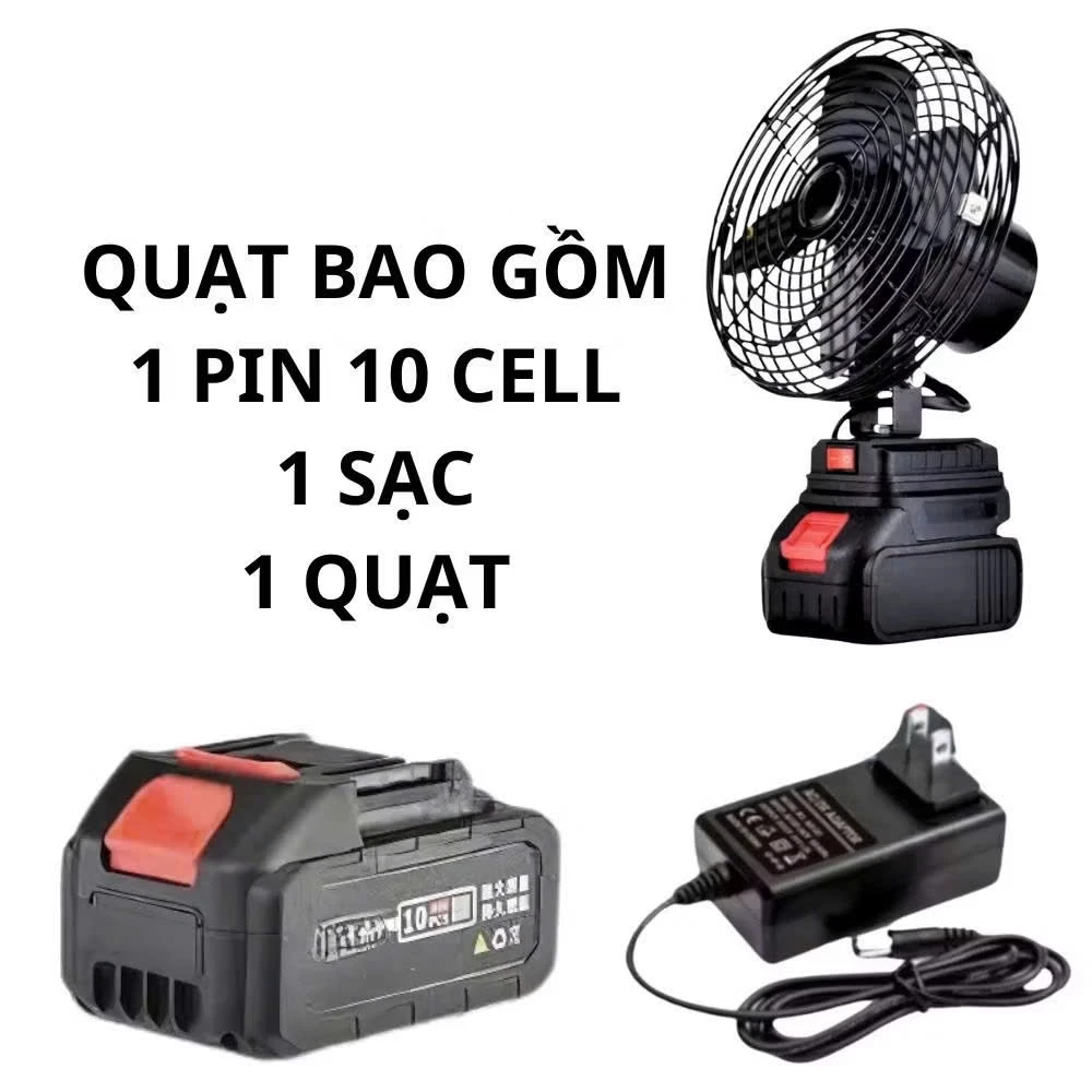 [ Lỗi 1 Đổi 1 ] Quạt Tích Điện Pin 10 CELL Dùng Liên Tục 4 - 6H, Quạt Pin 10 Cell Để Bàn 2 Cấp Độ Gió Siêu Mát