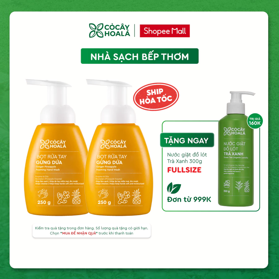Combo x2 Bọt Rửa Tay Gừng Dứa Cỏ Cây Hoa Lá, dịu nhẹ, bảo vệ da tay nhạy cảm