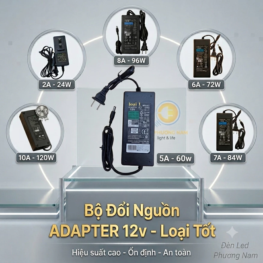 Nguồn ADAPTER 12v Loại 1  2A/5A/6A/7A/8A/10A Công Suất Chuẩn 85%, bảo hành 6 tháng