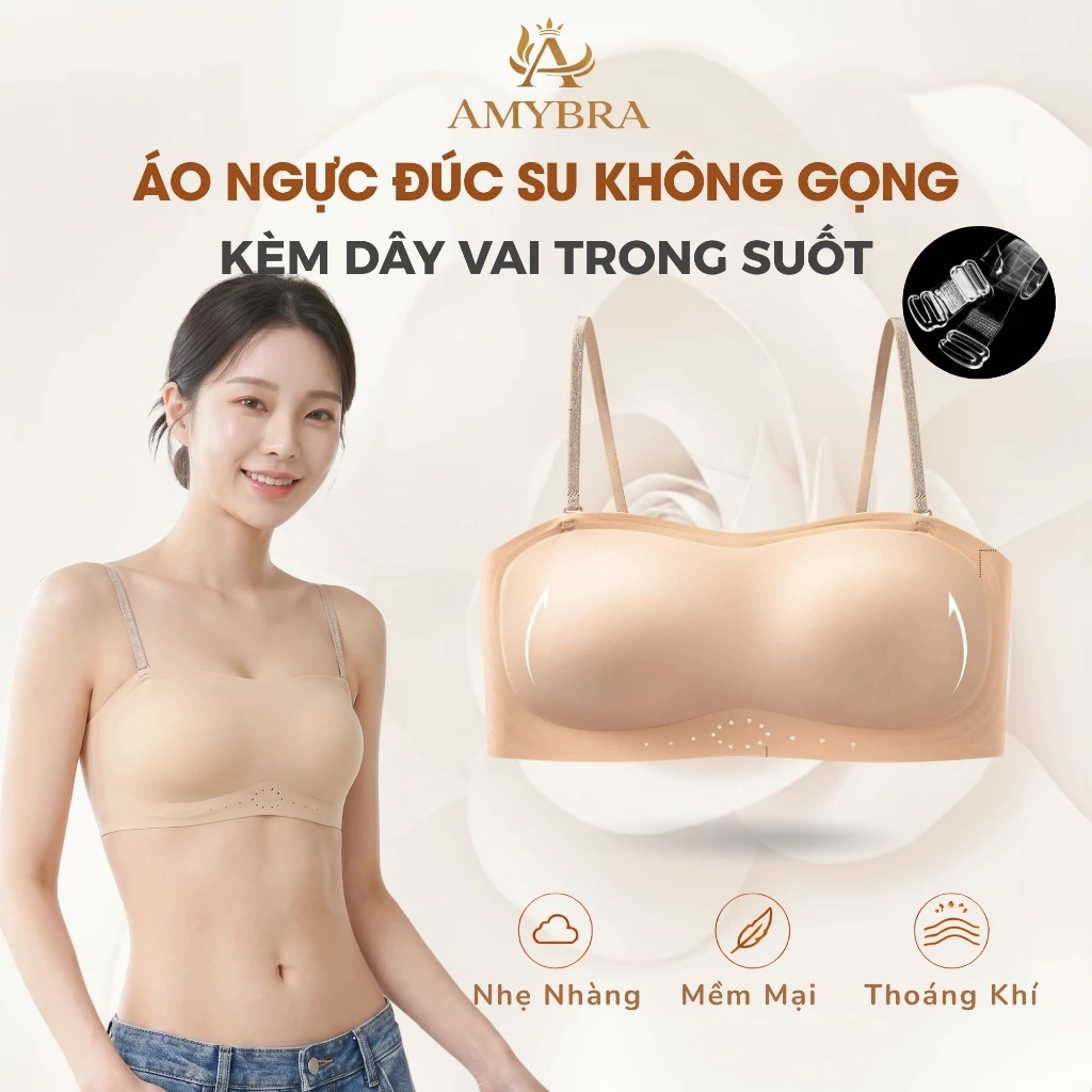 [ Deal Hời ] Áo Ngực Su Không Gọng Cup Ngang Không Lộ Viền, Áo Lót Nữ Kèm Dây Vai Trong Suốt A979