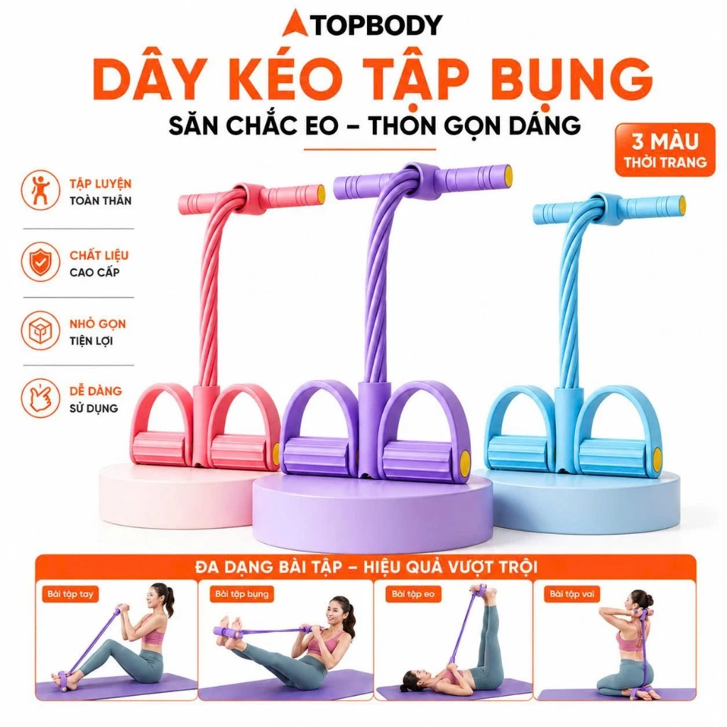 Dây Tập Bụng Đa Năng 4-6 ống, Dây Kháng Lực Cao Su Đàn Hồi Tập EO Tập Toàn Thân Tại Nhà TOPBODY
