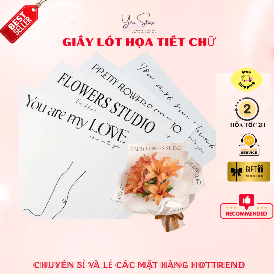 Combo 3-5 Tờ Giấy Lót Gói Hoa Thiết Kế Chữ Đa Dạng, Làm Đồ Handmade, Gói Hoa, Trang Trí Quà Tặng