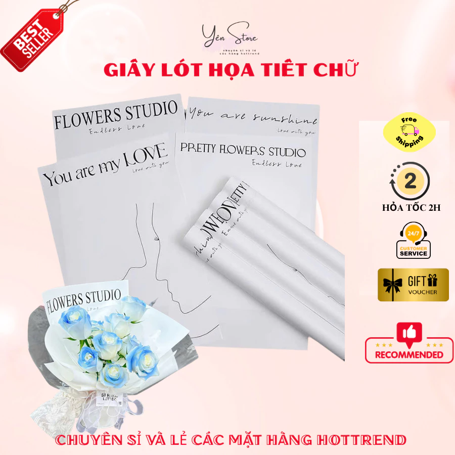 Combo 10-20 Tờ Giấy Lót Gói Hoa Thiết Kế Chữ Đa Dạng, Làm Đồ Handmade, Gói Hoa, Trang Trí Quà Tặng