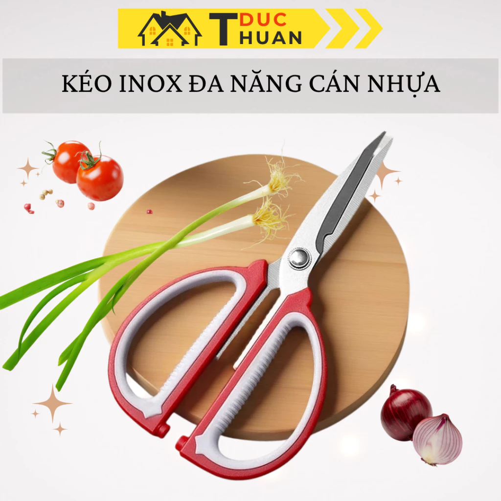 Kéo Cắt Thực Phẩm, Cắt Giấy Đa Năng, Kéo Cắt Gà,  Kéo Làm Bếp Inox cán nhựa có đệm - DT HOME