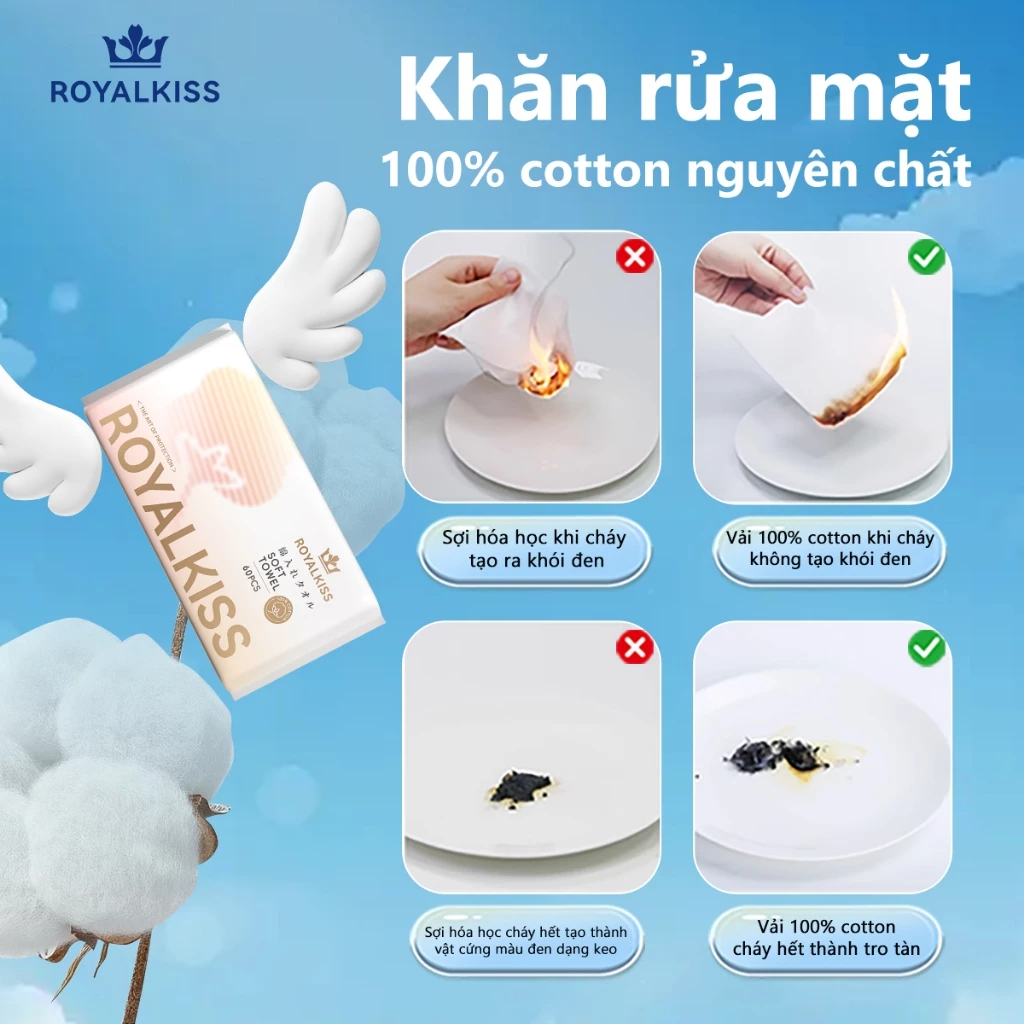 (quà)Khăn bông 60 miếng/gói, khăn mặt mềm mịn cho bé & người lớn, thấm hút tốt, 100% cotton
