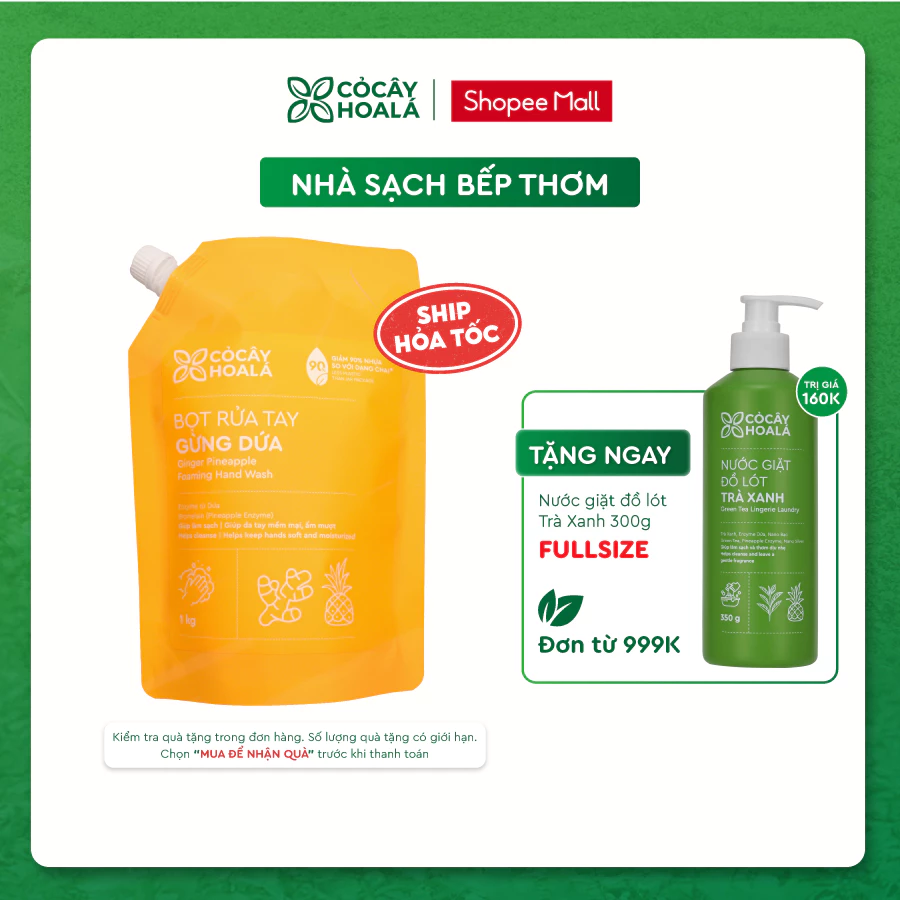 Túi Refill Bọt Rửa Tay Gừng Dứa Cỏ Cây Hoa Lá 1kg