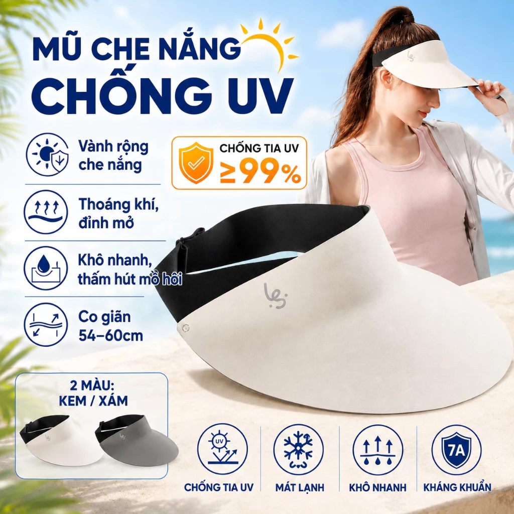 Mũ Chống Nắng Nửa Đầu LUSN Cao Cấp Vành Rộng - Nón Chống Tia UV 99% UPF50+ Công Nghệ Sợi Nguyên Bản Chống Nắng, Làm Mát,