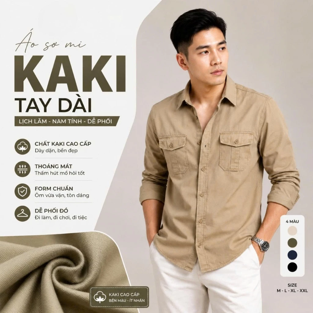 Áo Sơ Mi kaki nam 2 túi MISFIT  , chất vải kaki dày dặn, form slimfit thoáng mát MIS094