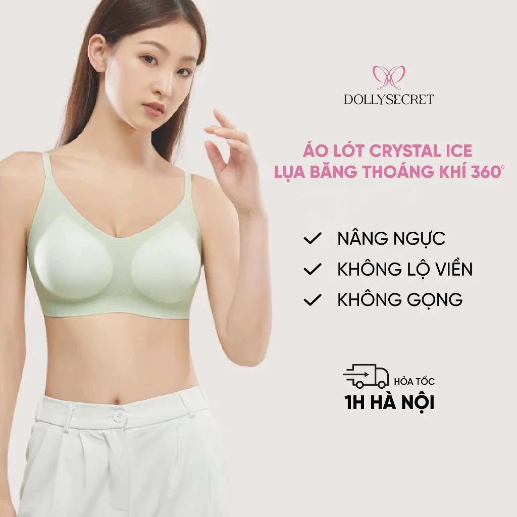 Áo Lót CRYSTAL ICE Lụa Băng Thoáng Khí 360 Áo Bra Nữ Có Đệm Mút Nâng Ngực Mỏng Mịn DOLLYSECRET Không Viền A63