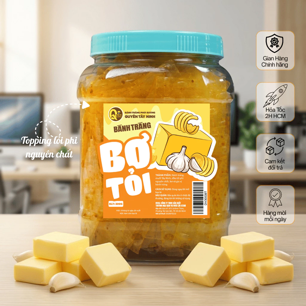 Hũ Bánh Tráng Tôm Rang Giòn Tỏi phi, Bánh tráng Bò Sấy Giòn cay|Quyên Tây Ninh