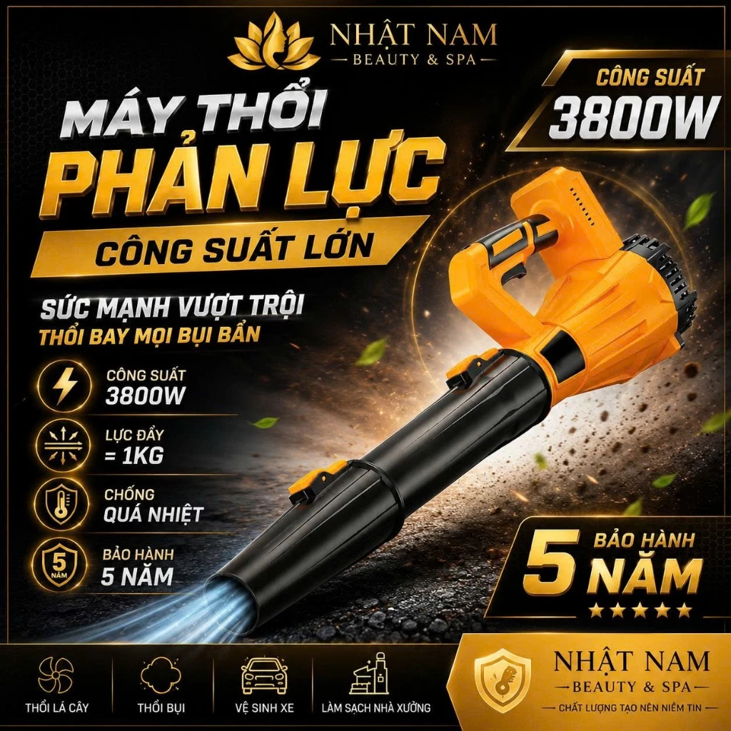 Máy Thổi Phản Lực Siêu Mạnh Công Suất Lớn 3800W, Máy Thổi Cầm Tay Động Cơ Lõi Đồng Thổi Bụi Lá Cây Cực Nhanh