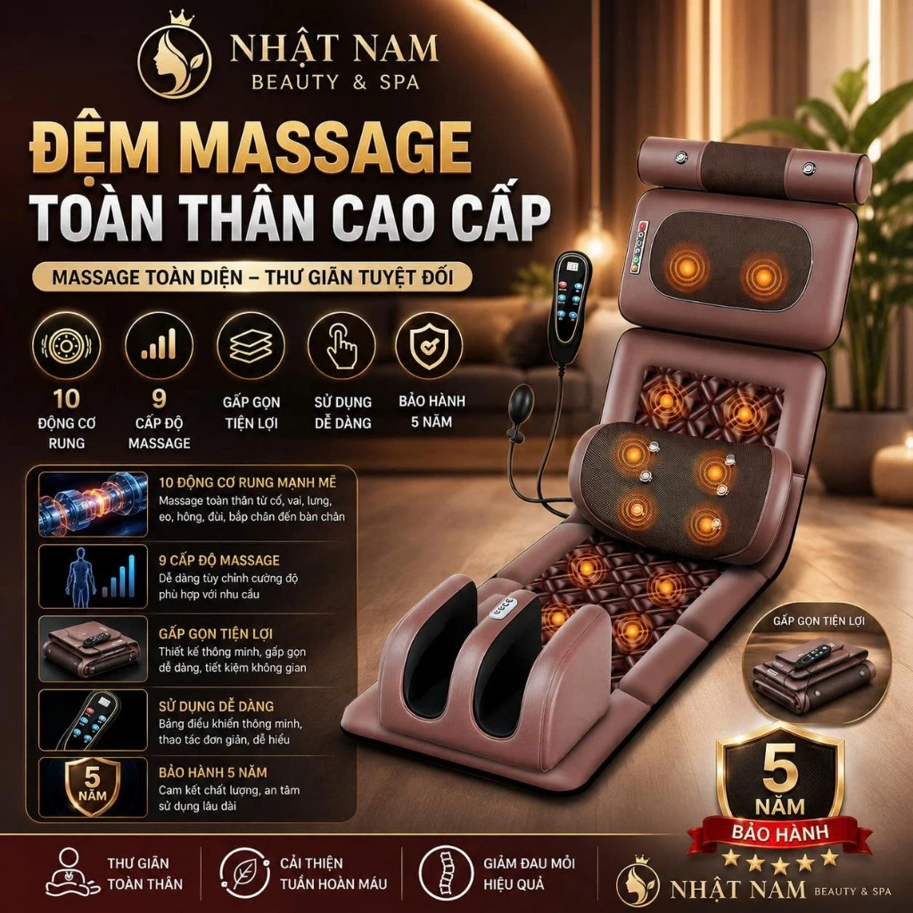 Đệm Massage Toàn Thân Cao Cấp 10 Động Cơ Rung, 9 Cấp Độ Massage Hỗ Trợ Giảm Đau Tuần Hoàn Máu, Thư Giãn Cơ Thể