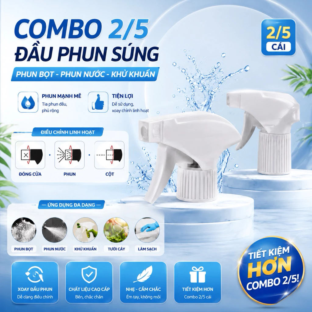 (Combo 2 / 5 chiếc ) Đầu Xịt Phun Sương 28mm Đa Năng - Đầu Phun Thay Thế Chai Nhựa, Điều Chỉnh Tia Phun Sương/Cột Nước