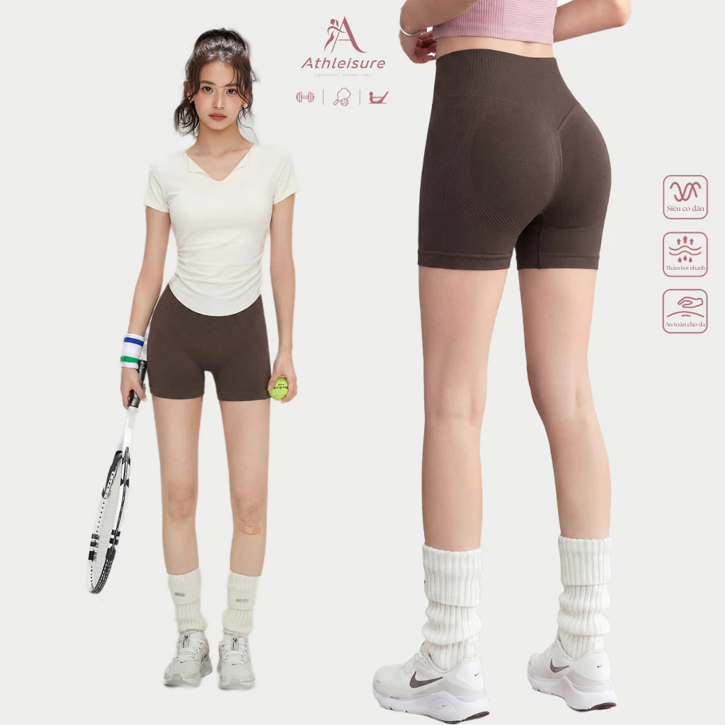 Quần đùi tập Gym Yoga Pilates dáng Biker legging nữ cạp cao tôn vòng 3 co giãn 4 chiều cao cấp LW02