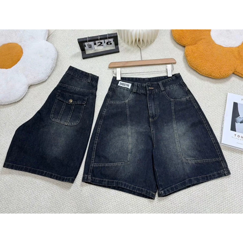 Quần ngố jean lưng cao phối túi nắp cùng thiết kế kiểu mới hottrend