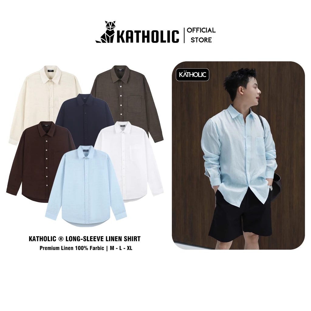 Áo Sơ Mi Tay Dài Nam Nữ KATHOLIC Chất Liệu Linen Mặt Xước KAT042