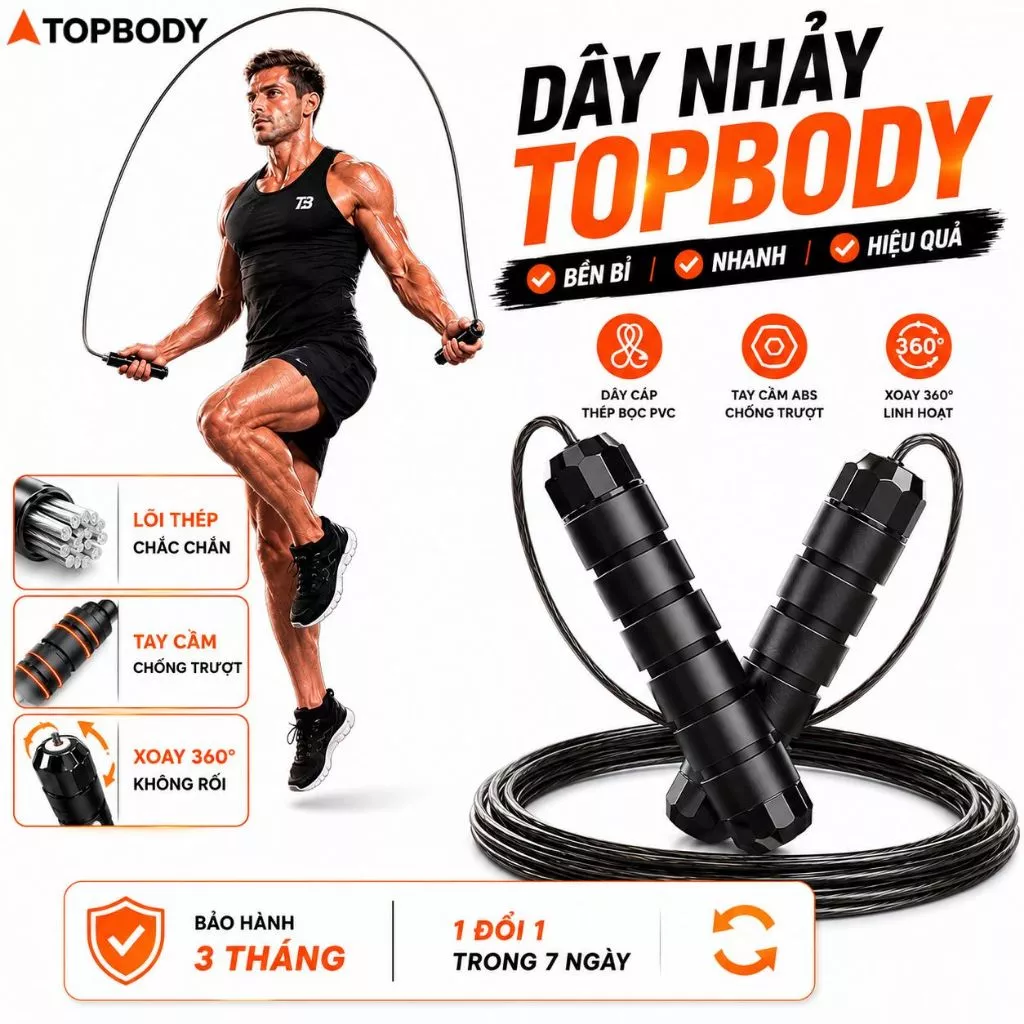 Dây Nhảy Thể Dục Cao Cấp TOPBODY, Dây Nhảy Thể Lực Tập Cardio Gym Hỗ Trợ Giảm Cân, Điều Chỉnh Độ Dài