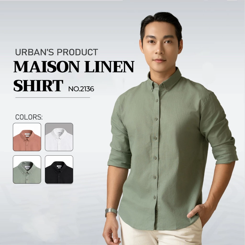 Áo sơ mi nam tay dài URBAN vải LINEN cao cấp mềm mại thoáng khí tốt, phom slim ôm vừa vặn NO.2136