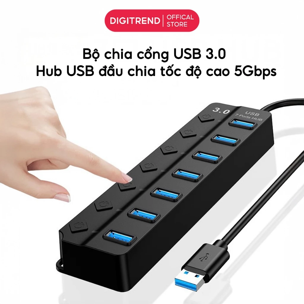 Hub Chia 7 Cổng USB Kết Nối Đa Thiết Bị Tốc Độ Cao 5Gbps SMTech Bộ Chia 7 Ports Kết Nối USB 3.0