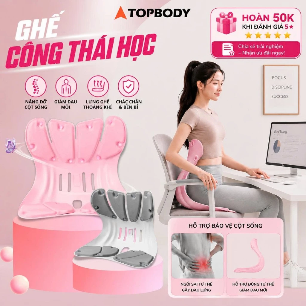 [HOÀN THÊM 50K] Ghế Công Thái Học TOPBODY Điều Chỉnh Tư Thế Nam Nữ, Chống Gù, Hỗ Trợ Cột Sống