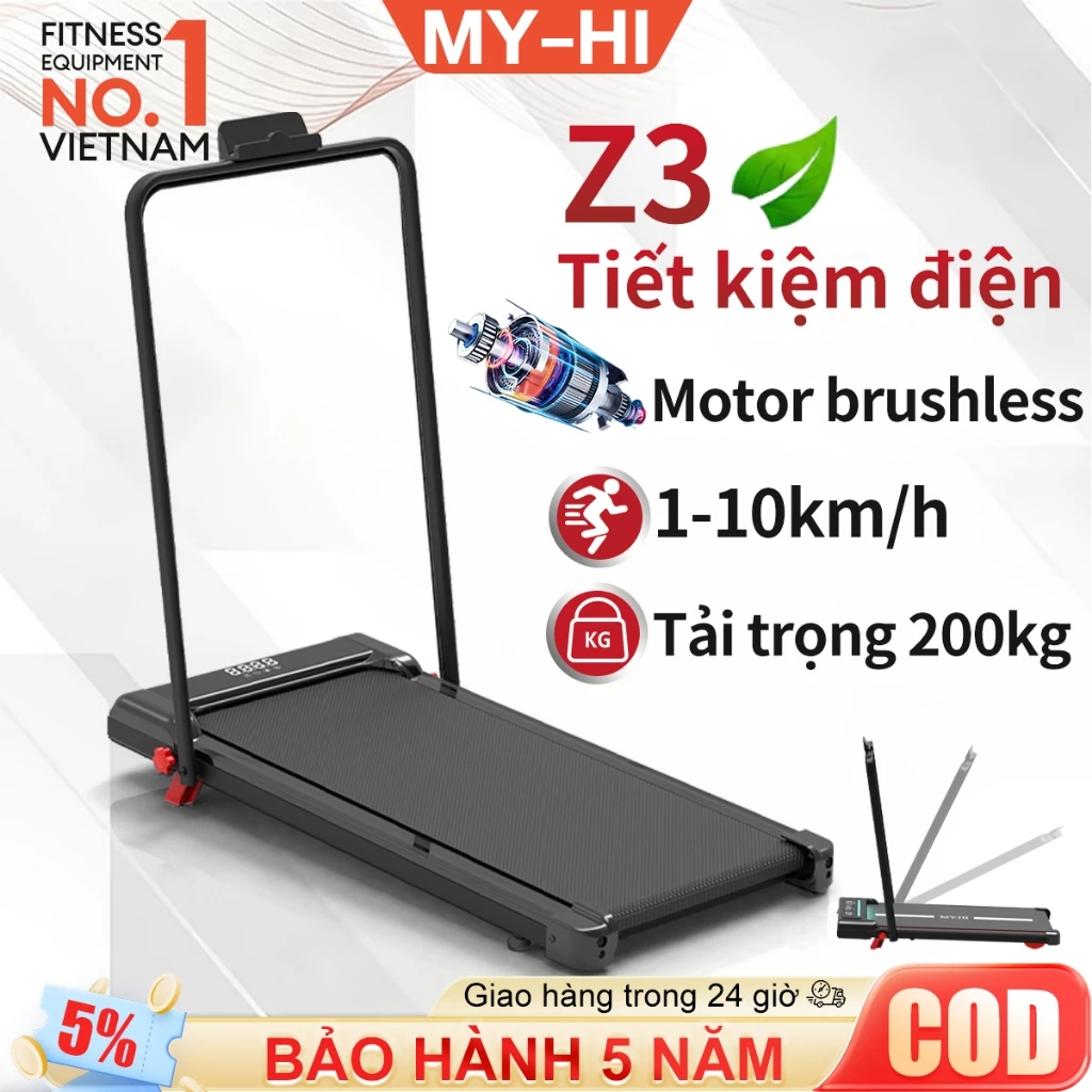 Máy chạy bộ tại nhà MY-HI Z3, Tiết kiệm điện, Động cơ không chổi than, 1-10km/h, chỉnh dốc, Có thể gấp gọn