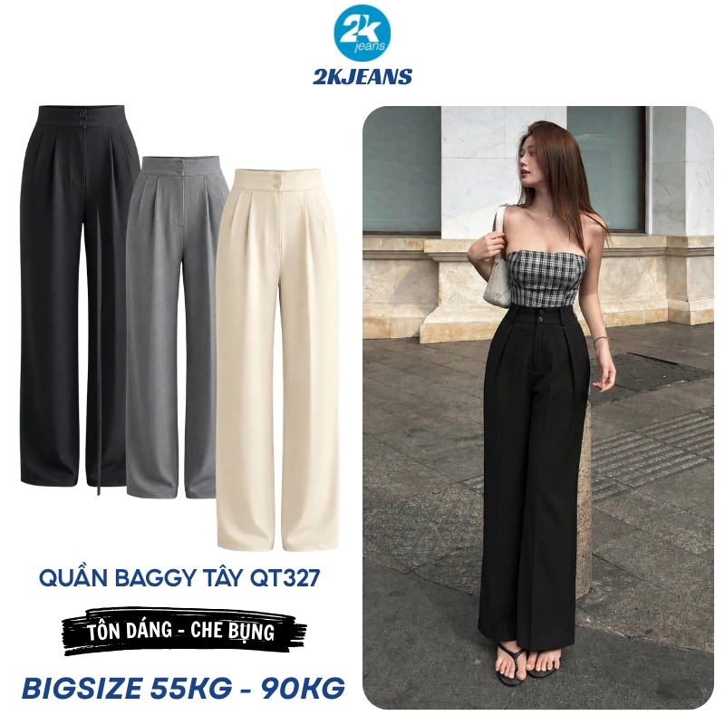 [DEAL SỐC] Quần Tây Nữ Bigsize QT327 Ống Suông Rộng Cạp Cao Thanh Lịch Mặc Đi Làm 55-90kg – 2KJEANS